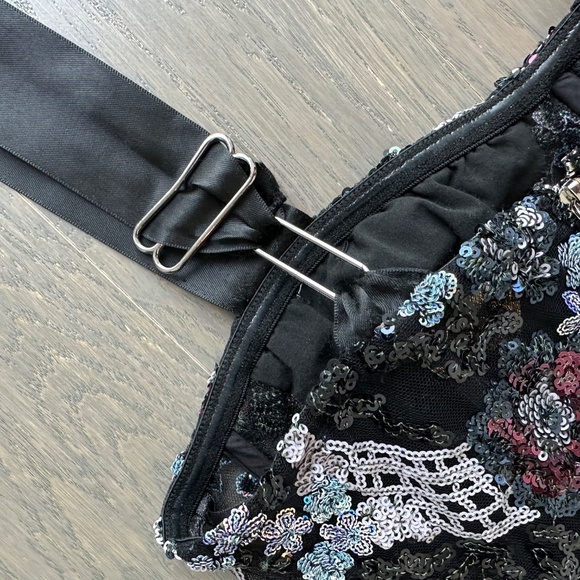 Bronx and Banco Annabell Sequined Sequin Floral Jumpsuit Black Bustier - Size XS - Picture 10 of 14